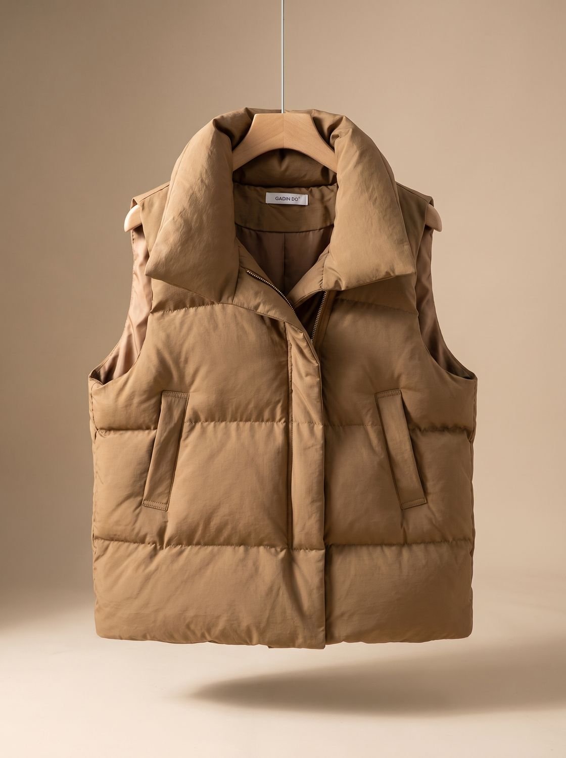 Women quilted vest bodywarmer with shawl collar and boxy fit