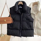 Women quilted vest bodywarmer with shawl collar and boxy fit