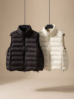 Women quilted sleeveless vest with two-way zip and stand collar