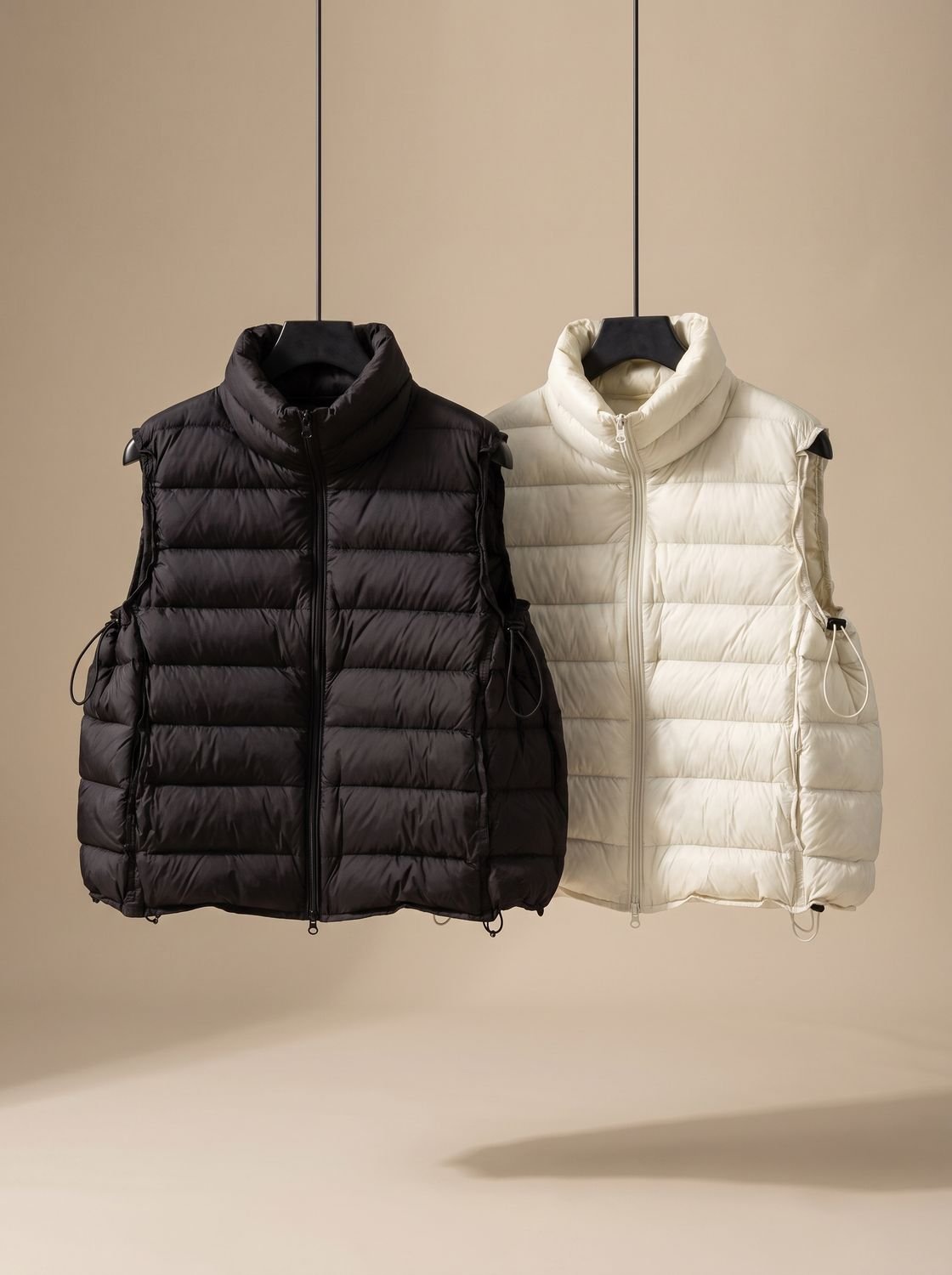 Women quilted sleeveless vest with two-way zip and stand collar