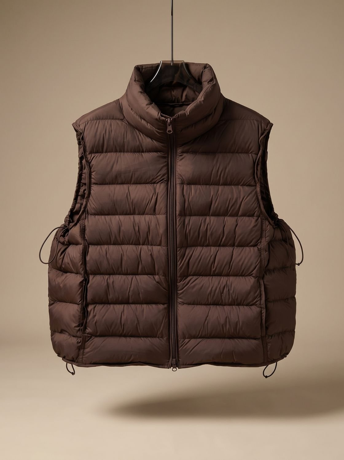 Women quilted sleeveless vest with two-way zip and stand collar