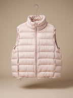 Women quilted sleeveless vest with two-way zip and stand collar