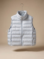 Women quilted sleeveless vest with two-way zip and stand collar