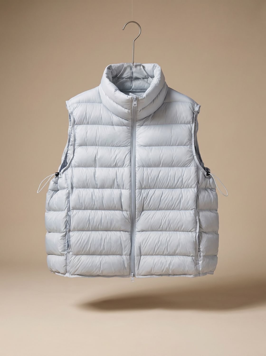 Women quilted sleeveless vest with two-way zip and stand collar