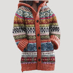 Women knit cardigan Fair Isle pattern with hood regular fit