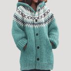 Women knit cardigan Fair Isle pattern with hood regular fit