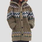 Women knit cardigan Fair Isle pattern with hood regular fit