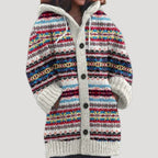 Women knit cardigan Fair Isle pattern with hood regular fit