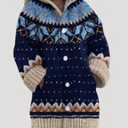 Women knit cardigan Fair Isle pattern with hood regular fit