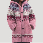 Women knit cardigan Fair Isle pattern with hood regular fit