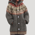 Women knit cardigan Fair Isle pattern with hood regular fit