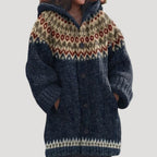 Women knit cardigan Fair Isle pattern with hood regular fit