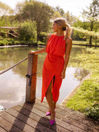Women's summer dress lightweight fitted silhouette with side slit