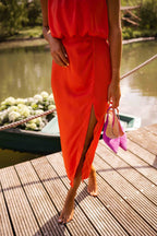 Women's summer dress lightweight fitted silhouette with side slit