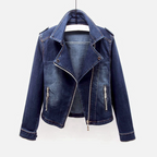 Women casual denim jacket relaxed fit with button-front closure and chest pockets