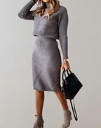 Women 2 piece knit turtleneck sweater and slim skirt set in multiple colors