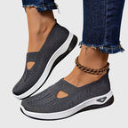 Women's orthopaedic slip-on shoes with knitted upper and thick cushioned sole