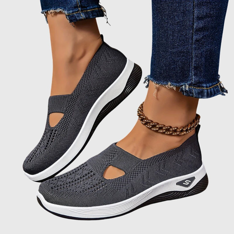 Women's orthopaedic slip-on shoes with knitted upper and thick cushioned sole