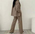 Women's blazer and straight-leg trouser set, solid color co-ord set available in multiple colors