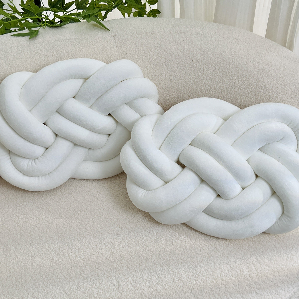 Plush button ball cushions set of 2, decorative knot design for sofa and bed