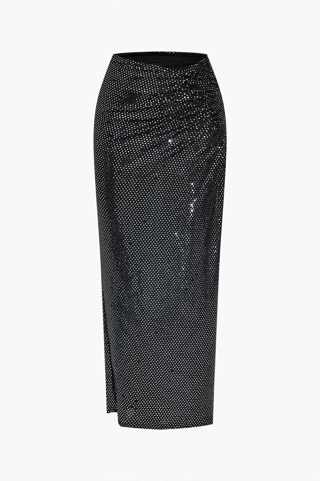 Two-piece sequin skirt set black bustier top and high-waisted maxi skirt formal party