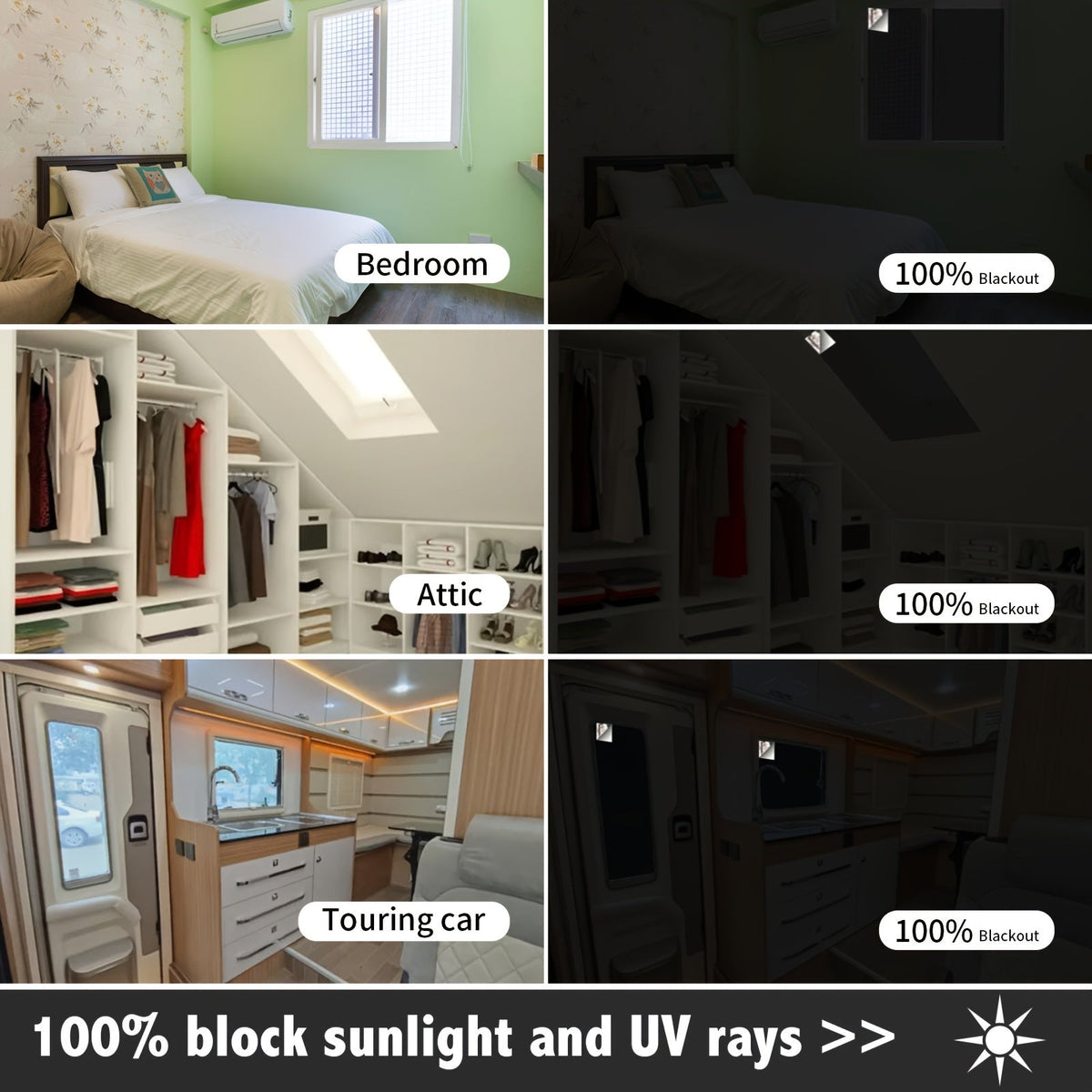 1 piece cordless portable blackout curtains for bedroom and living room windows