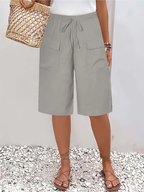Women's drawstring shorts with elasticated waistband, soft-touch breathable fabric, casual fit