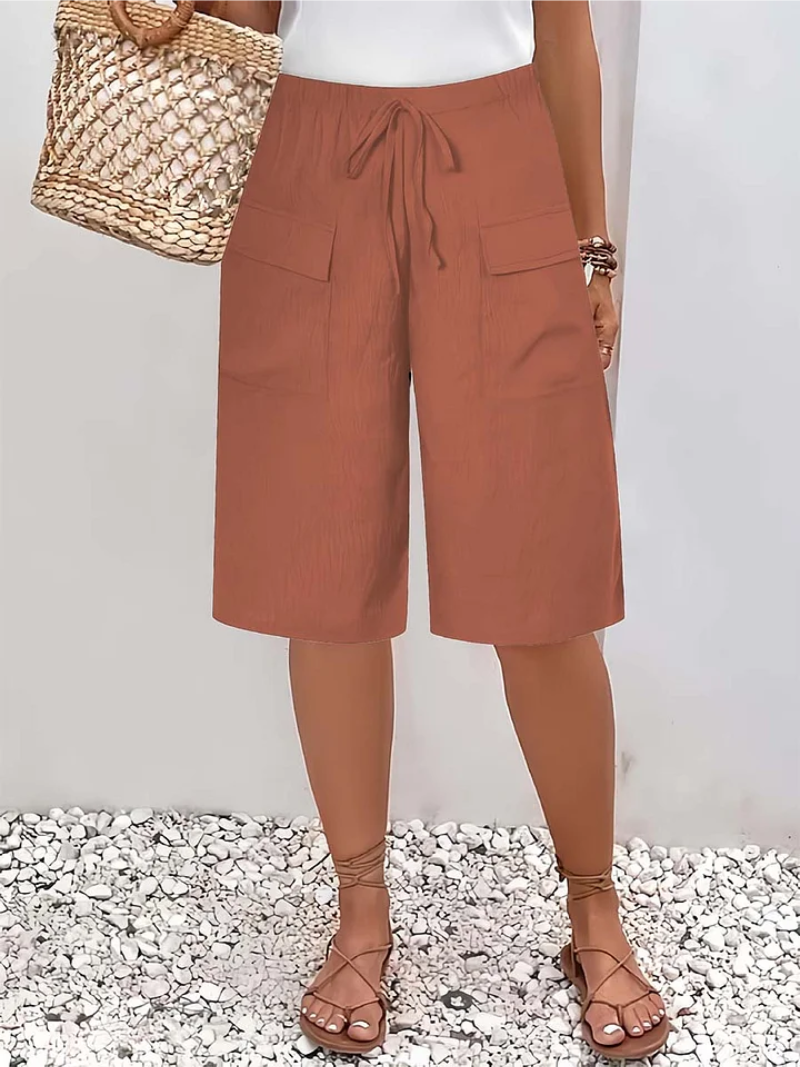 Women's drawstring shorts with elasticated waistband, soft-touch breathable fabric, casual fit