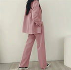 Women's blazer and straight-leg trouser set, solid color co-ord set available in multiple colors