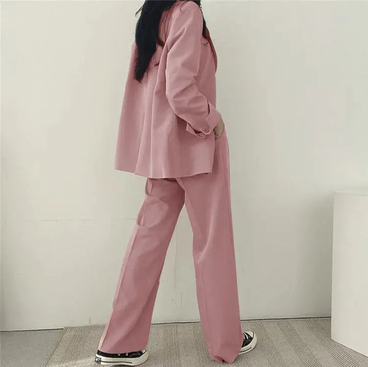 Women's blazer and straight-leg trouser set, solid color co-ord set available in multiple colors