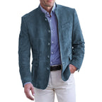 Men's blazer with stand collar and button-up closure, smart casual style