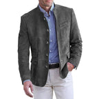 Men's blazer with stand collar and button-up closure, smart casual style