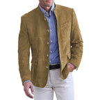 Men's blazer with stand collar and button-up closure, smart casual style