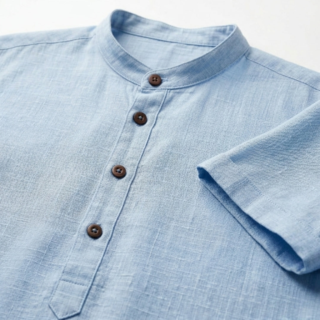 Men's linen shirt casual breathable soft, available in light blue, dark blue, gray and white