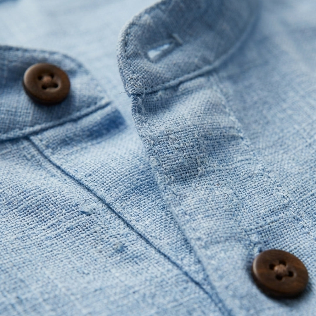 Men's linen shirt casual breathable soft, available in light blue, dark blue, gray and white