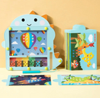 Magnetic bead puzzle wooden maze board with dinosaur theme and challenge cards