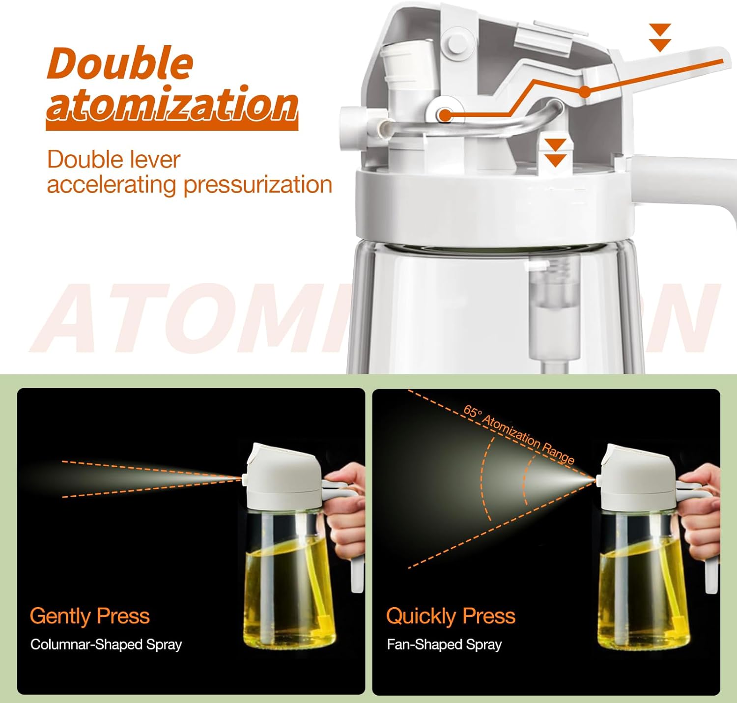 Olive oil sprayer bottle 2-in-1 spray and pour 470mL food-grade glass