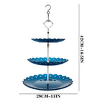 3-tier hanging bird feeder and bird bath combo, weather-resistant plastic, blue