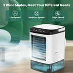 Portable air conditioner with ultrasonic mist, 3-speed fan and 900ml water tank, compact desktop cooler