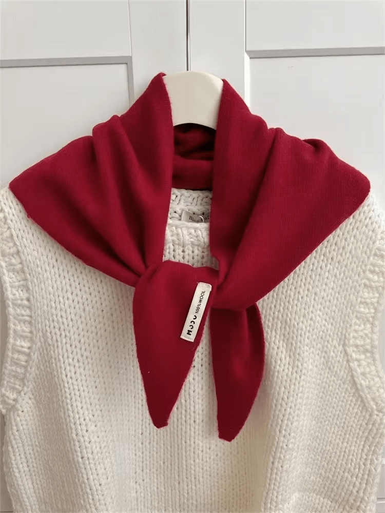 Triangle knit scarf in wool blend, versatile headscarf and shoulder wrap for women