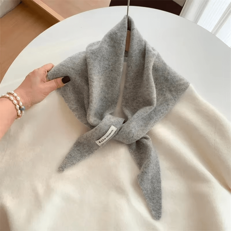 Triangle knit scarf in wool blend, versatile headscarf and shoulder wrap for women