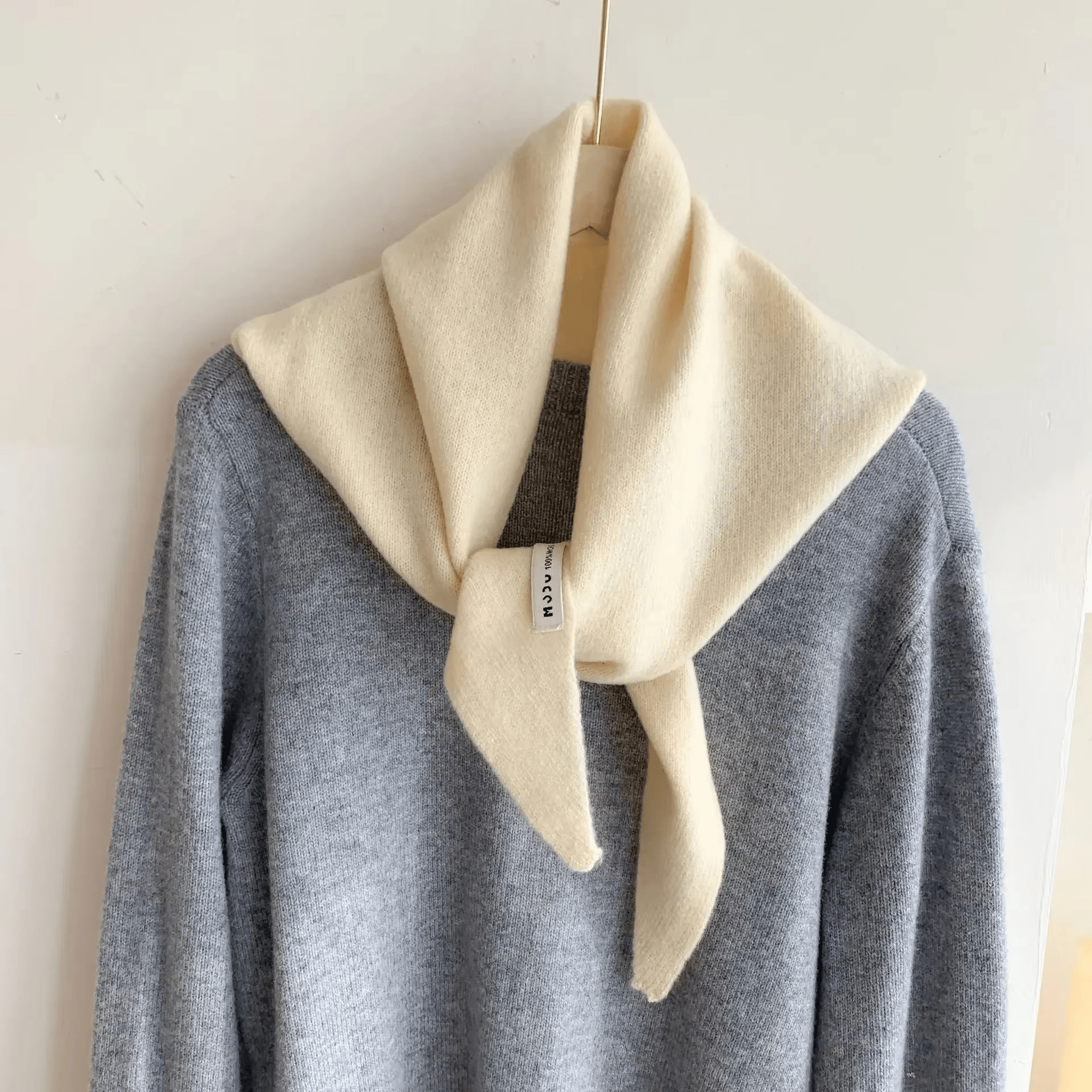 Triangle knit scarf in wool blend, versatile headscarf and shoulder wrap for women