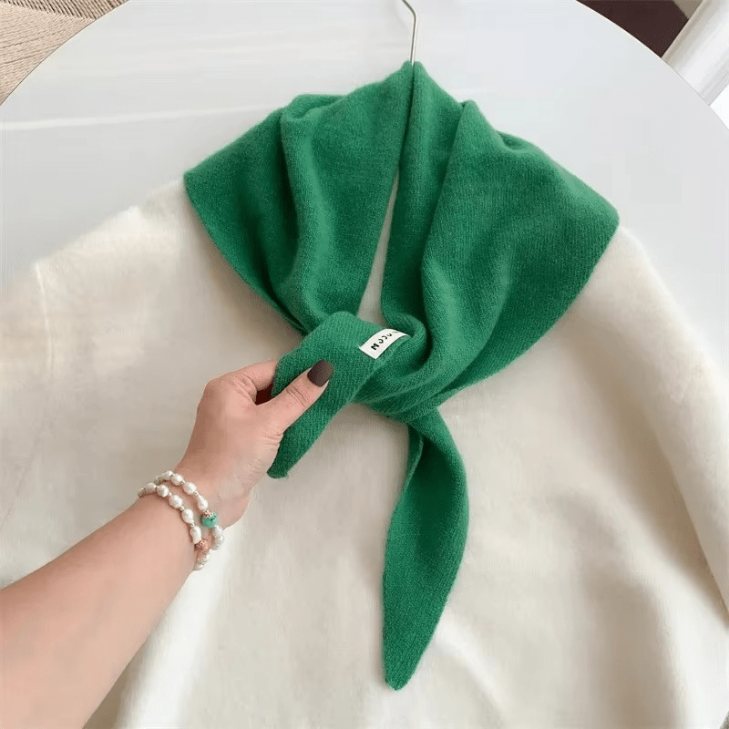 Triangle knit scarf in wool blend, versatile headscarf and shoulder wrap for women