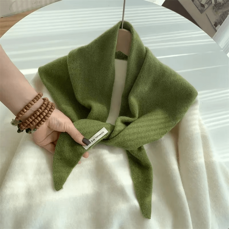 Triangle knit scarf in wool blend, versatile headscarf and shoulder wrap for women