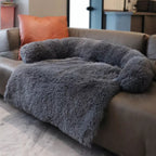 Anti-anxiety calming dog sofa bed with raised bolster sides faux fur surface
