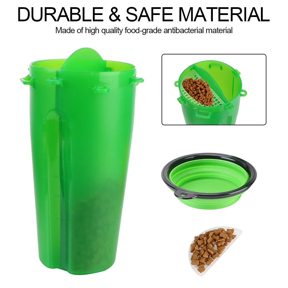 2-in-1 collapsible pet water bottle and feeder, 350ml food-grade silicone, portable