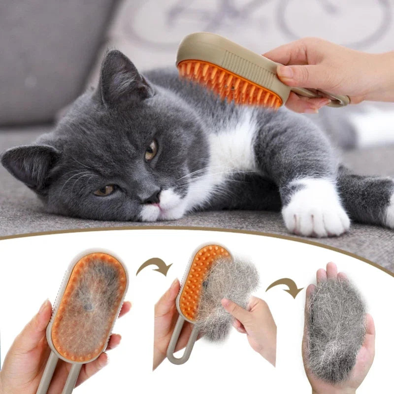 Pet Steam Grooming Brush 3-in-1 deshedding massage spray for cats and dogs