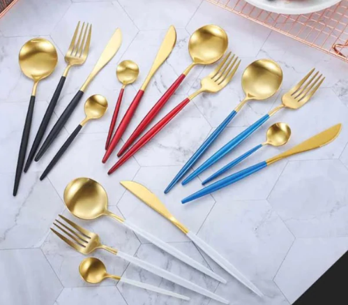 Cutlery set 24-piece gold and silver stainless steel luxury dining flatware