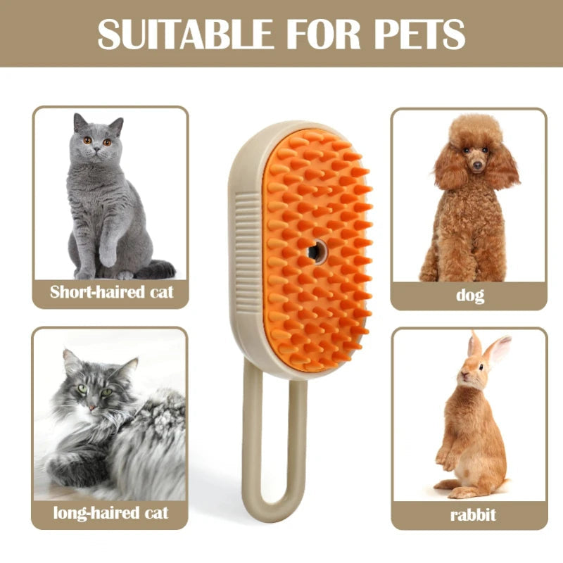 Pet Steam Grooming Brush 3-in-1 deshedding massage spray for cats and dogs