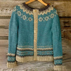 Women knit vintage Icelandic cardigan with Nordic pattern, relaxed fit